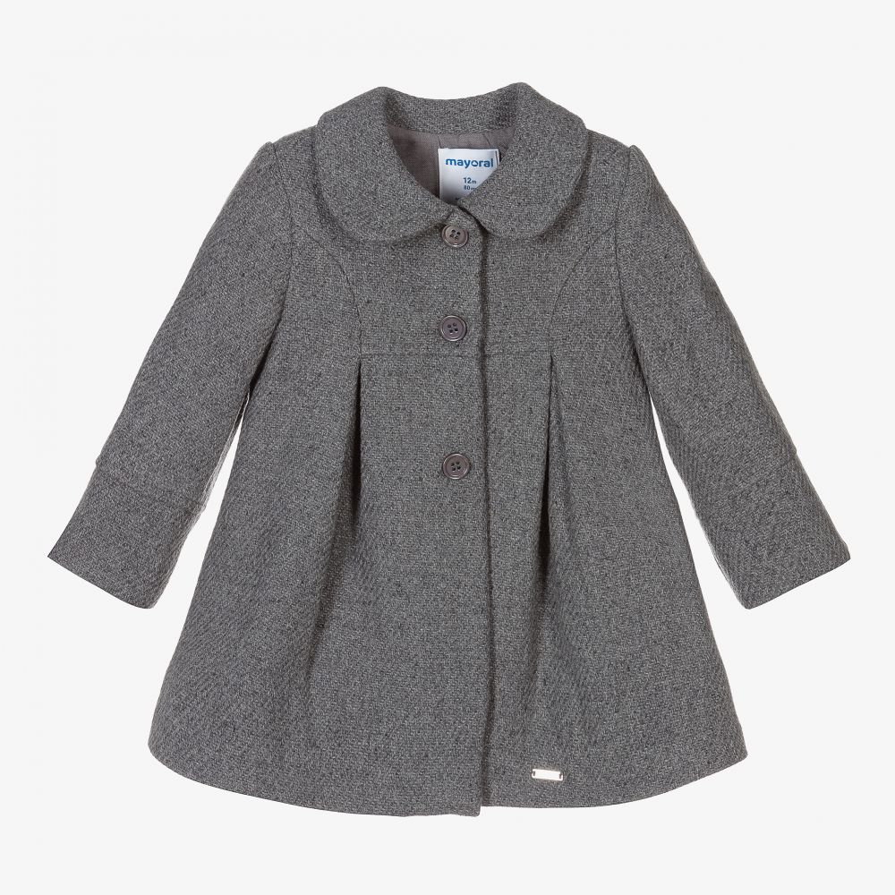 Mayoral - Girls Grey Wool Coat | Childrensalon