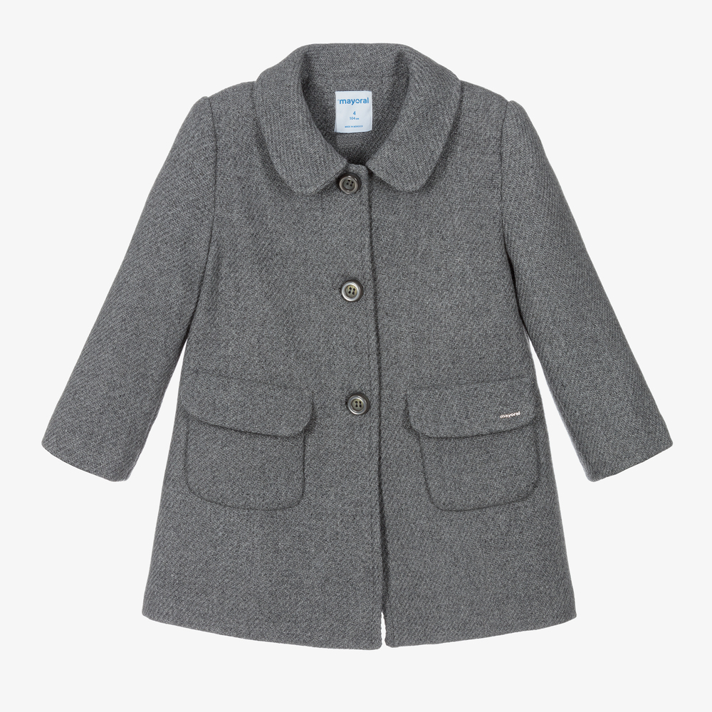 Mayoral - Girls Grey Wool Coat | Childrensalon