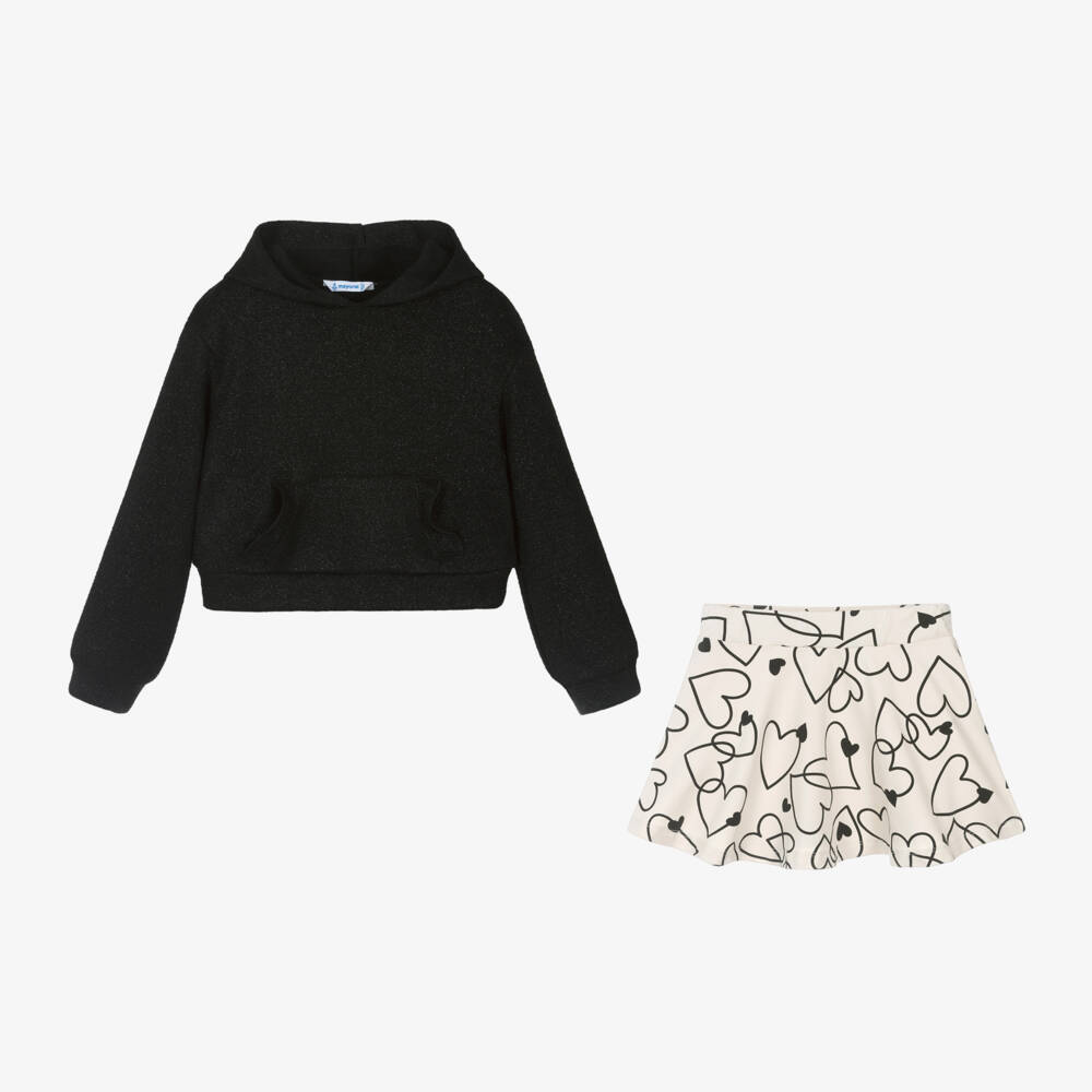 Mayoral-Girls Heart Pattern Hoodie Skirt Set | Childrensalon Outlet