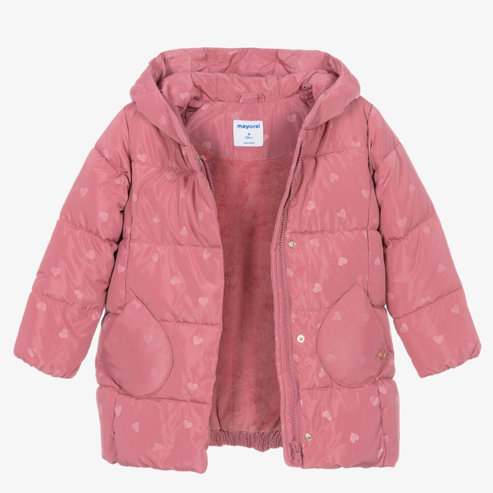 Mayoral-Girls Heart Patterned Pink Coat | Childrensalon Outlet