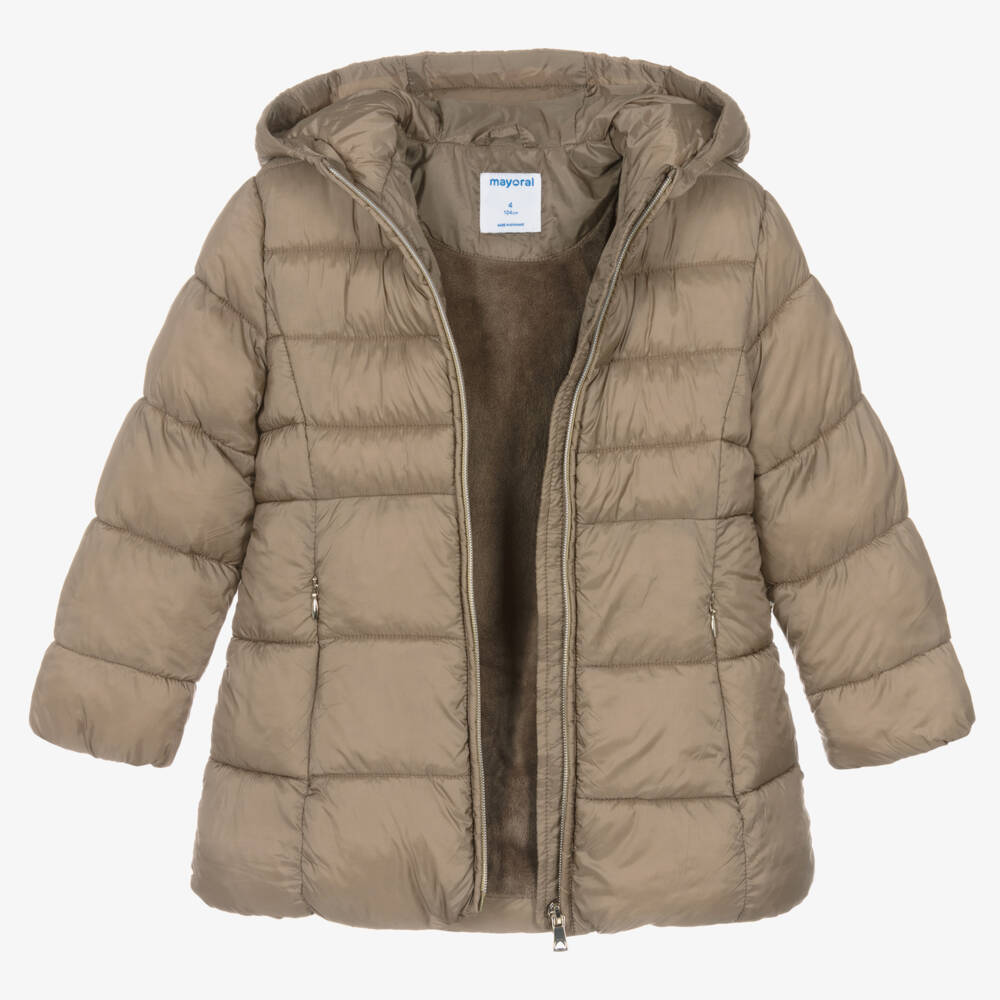 Mayoral-معطف هودي بافر لون بيج للبنات | Childrensalon Outlet