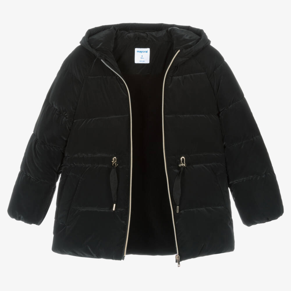 Mayoral-معطف بافر هودي لون أسود للبنات | Childrensalon Outlet