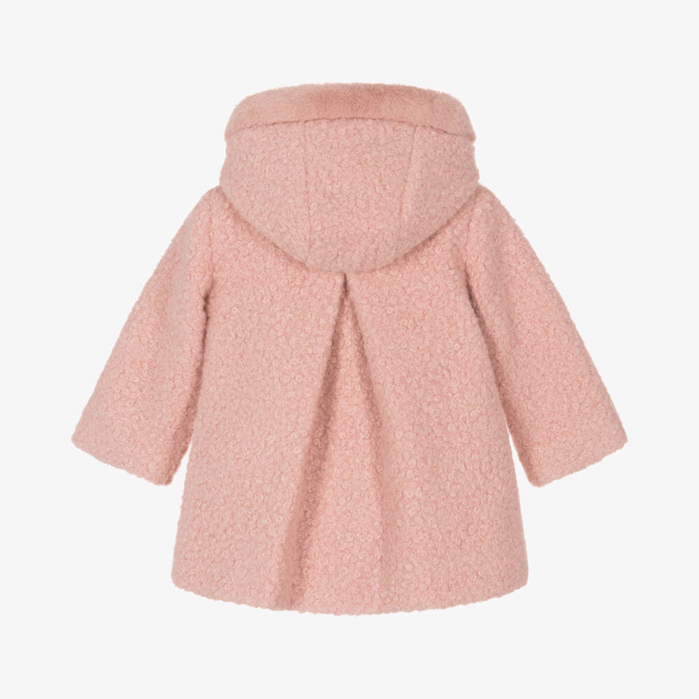Mayoral-Girls Hooded Bouclé Pink Coat | Childrensalon Outlet