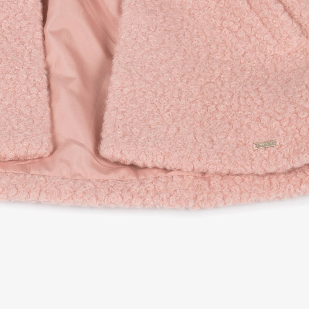 Mayoral-Girls Hooded Bouclé Pink Coat | Childrensalon Outlet