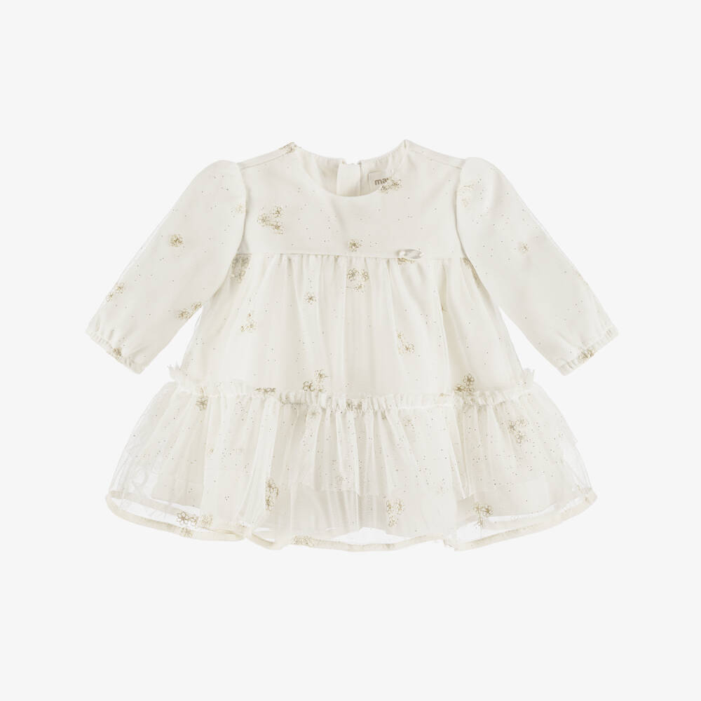 Mayoral Newborn-Girls Ivory and Gold Tulle Dress | Childrensalon Outlet