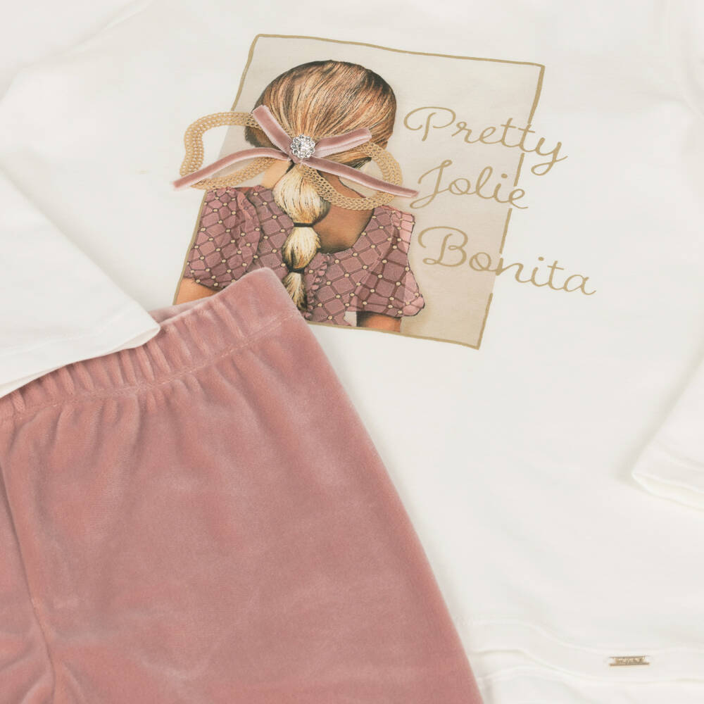 Mayoral-Girls Ivory and Pink Leggings Outfit | Childrensalon Outlet