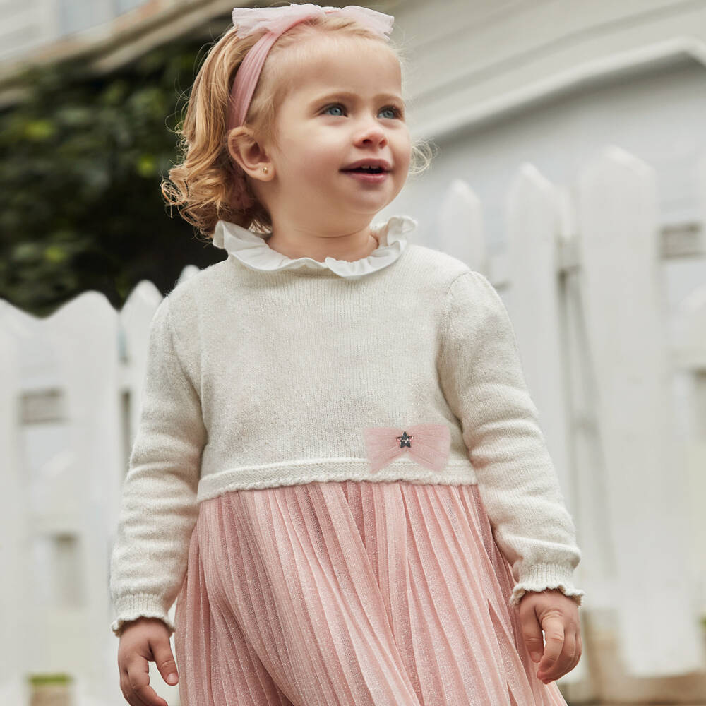 Mayoral-Girls Ivory and Pink Tulle Frock | Childrensalon Outlet