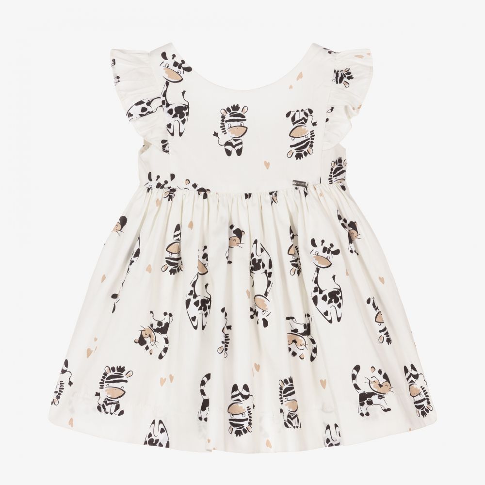 Mayoral - Elfenbeinfarbenes Kleid mit Tieren (M) | Childrensalon