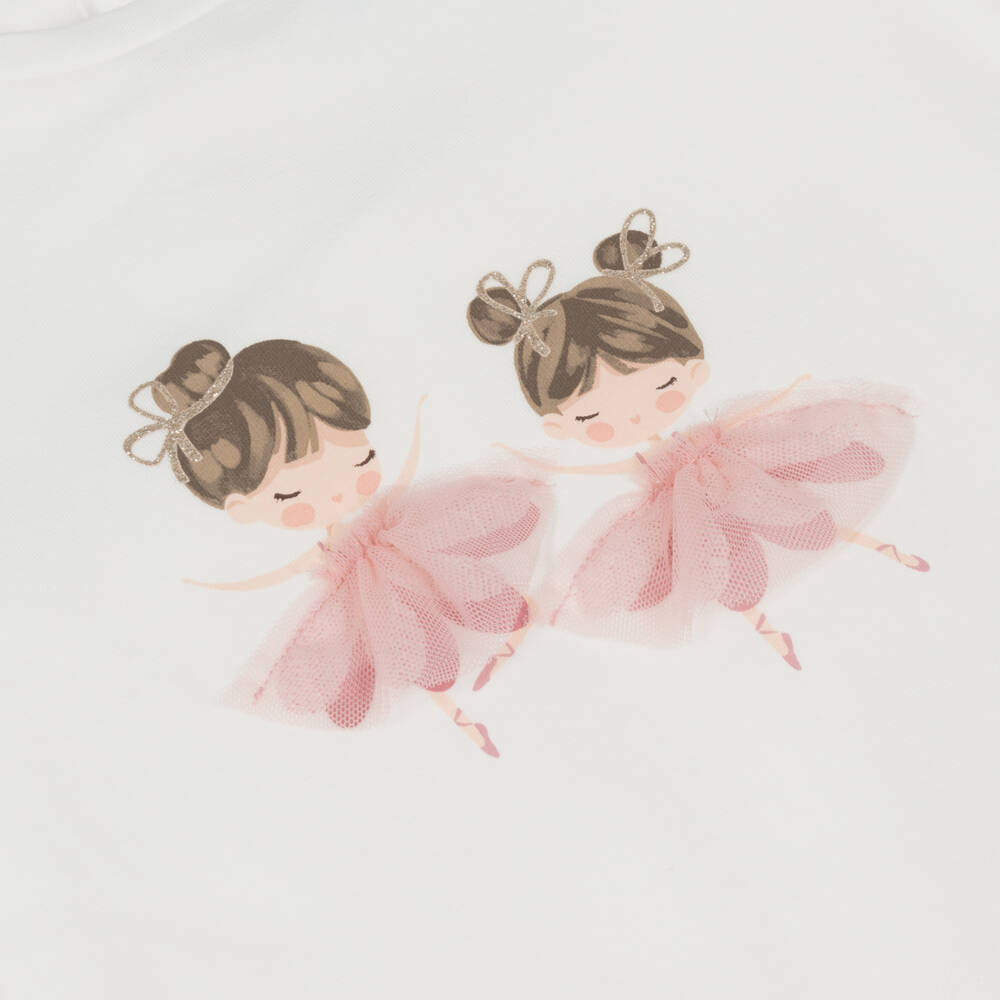 Mayoral-Girls Ivory Ballerina Cotton Tee | Childrensalon Outlet