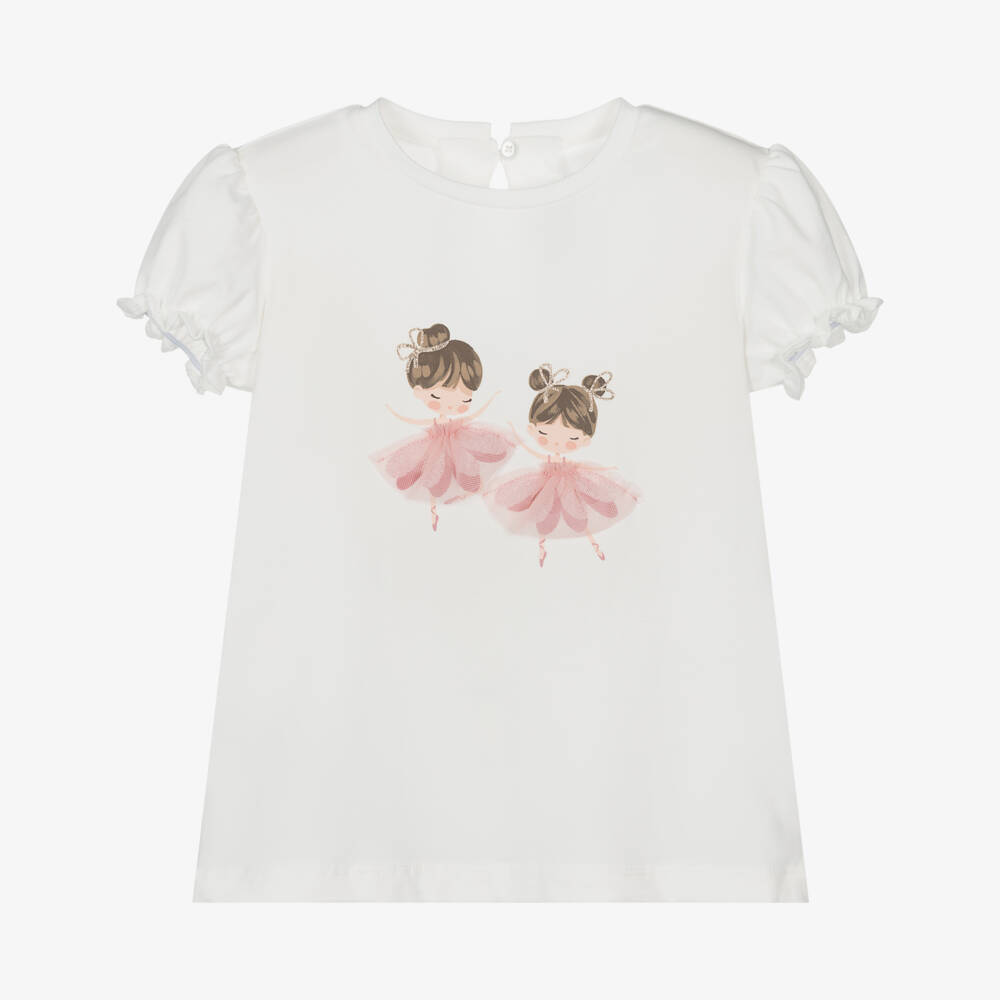 Mayoral-Girls Ivory Ballerina Cotton Tee | Childrensalon Outlet