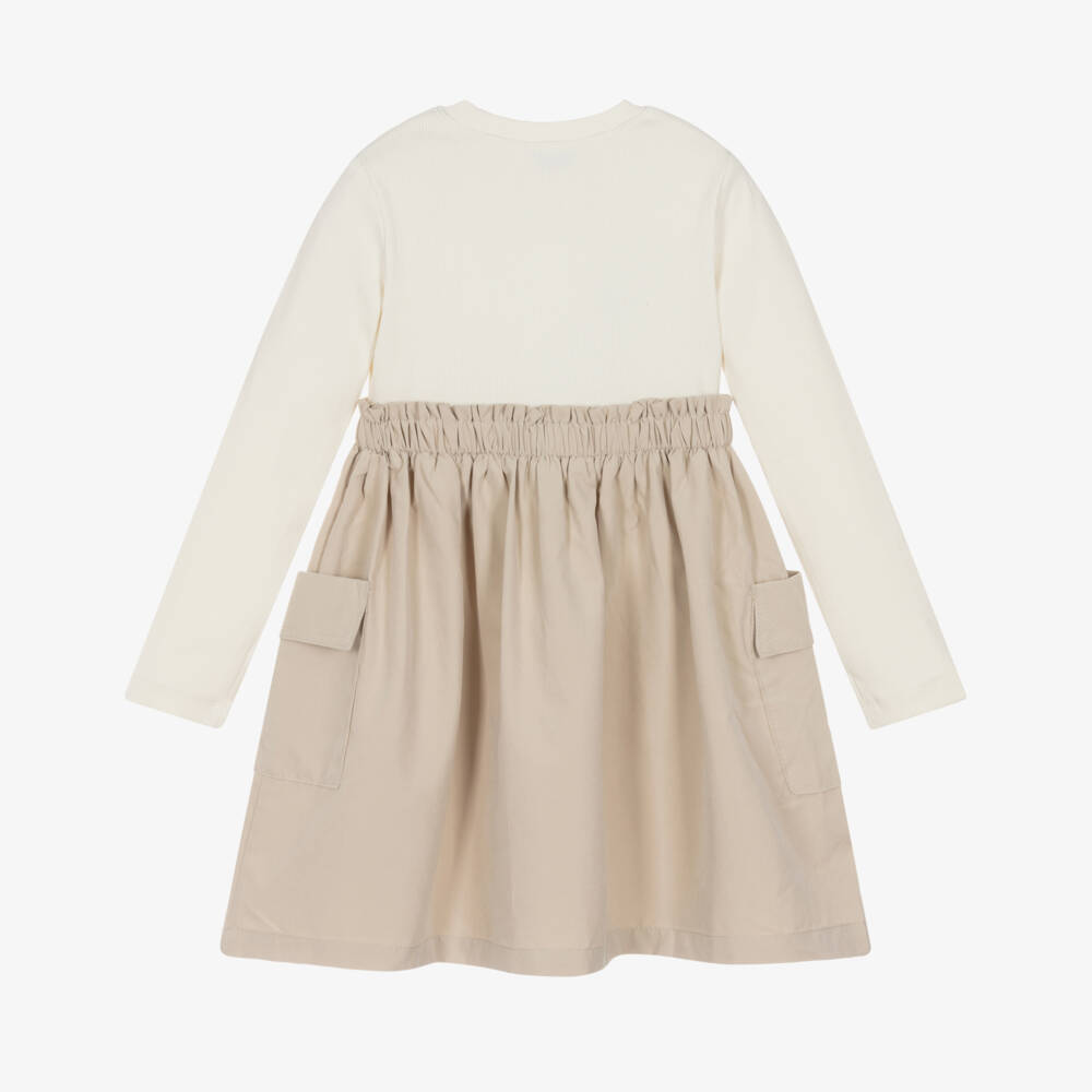 Mayoral-Girls Ivory & Beige Contrast Dress | Childrensalon Outlet