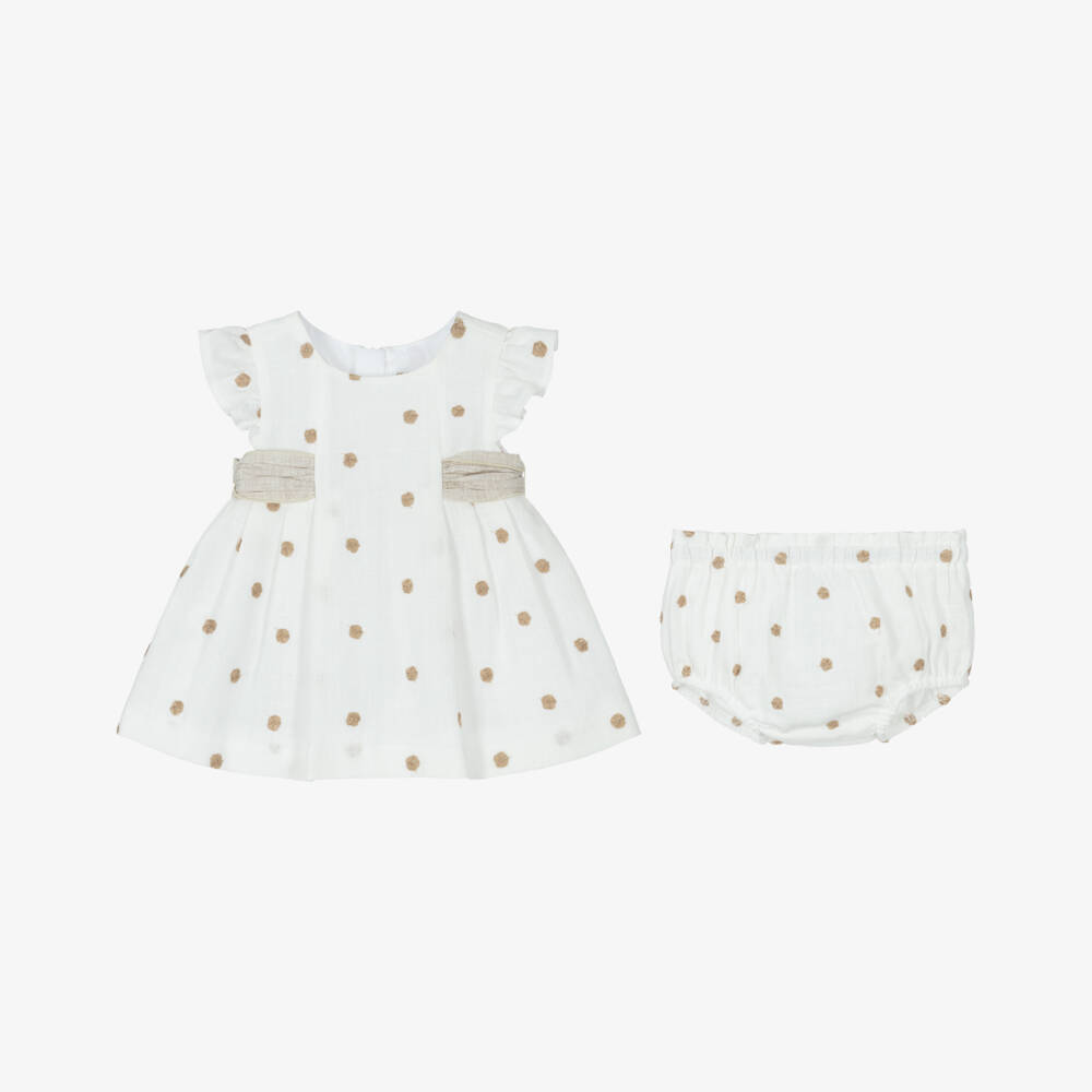 Mayoral Newborn-Girls Ivory & Beige Dotty Dress | Childrensalon Outlet