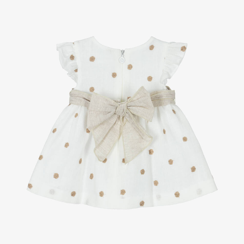 Mayoral Newborn-Girls Ivory & Beige Dotty Dress | Childrensalon Outlet
