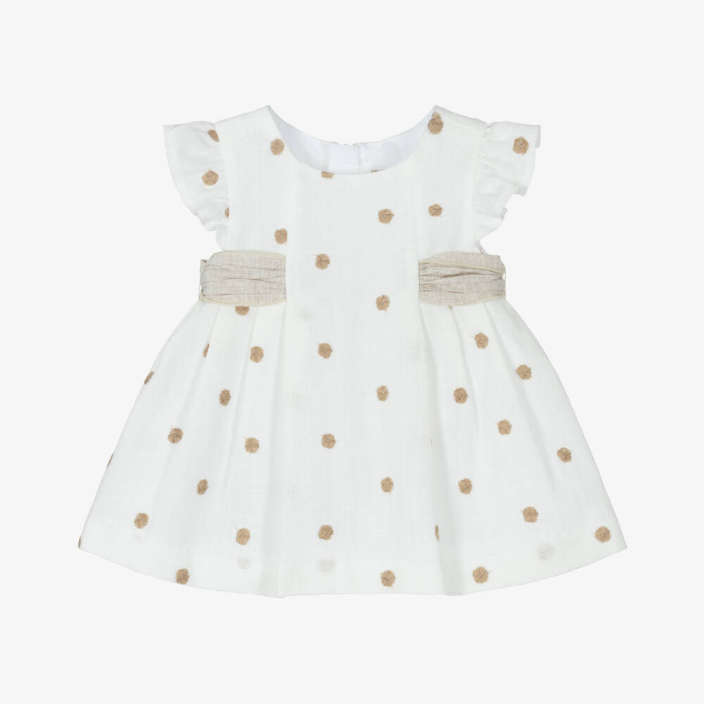Mayoral Newborn-Girls Ivory & Beige Dotty Dress | Childrensalon Outlet