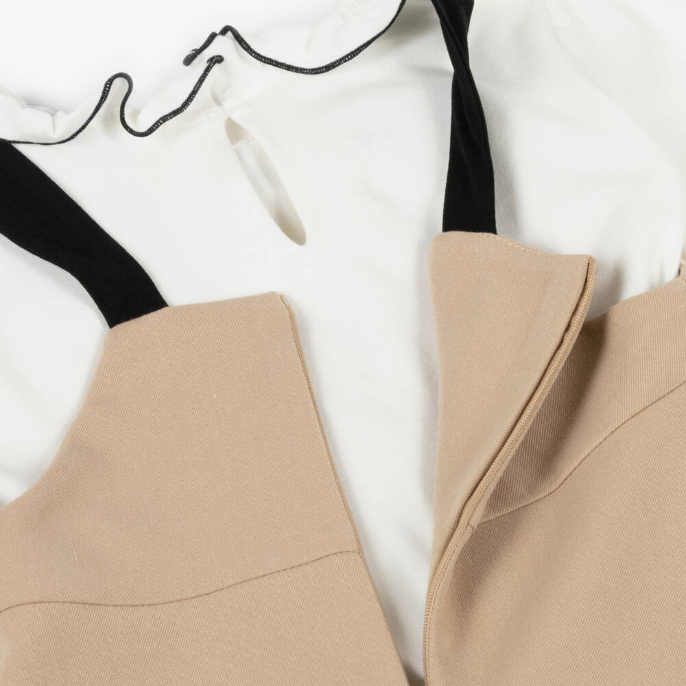 Mayoral-Girls Ivory & Beige Pinafore Dress Set with Bows | Childrensalon Outlet