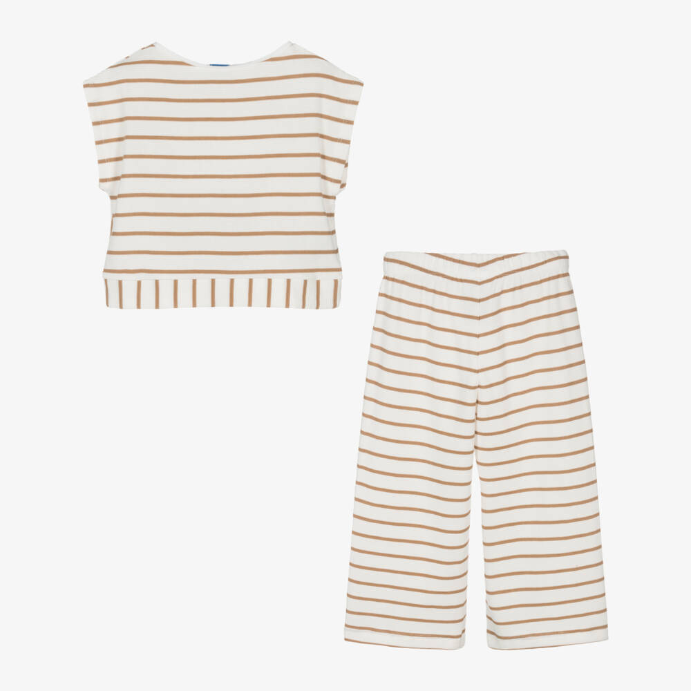 Mayoral-Кремовый и бежевый полосатый ансамбль для девочек | Childrensalon Outlet