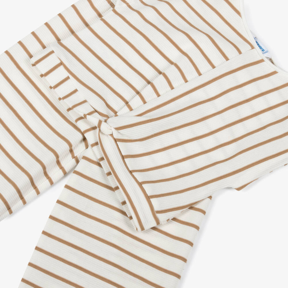 Mayoral-Кремовый и бежевый полосатый ансамбль для девочек | Childrensalon Outlet