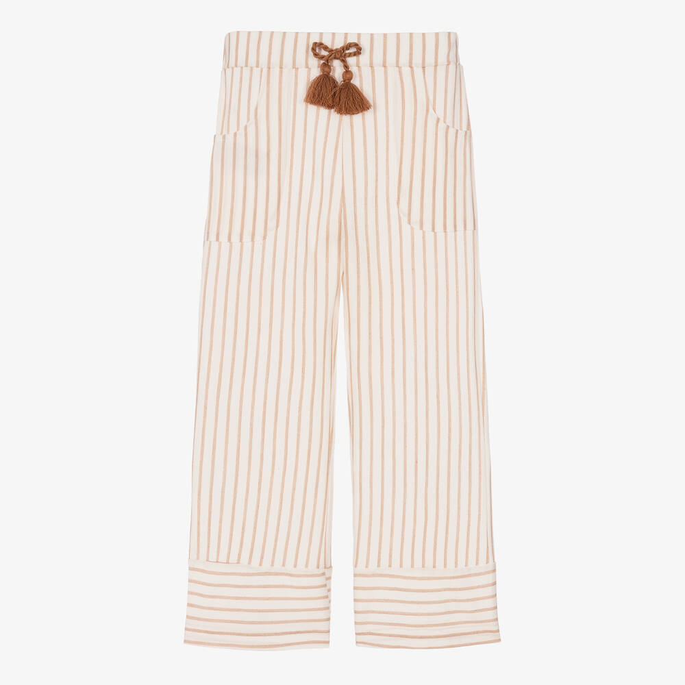 Mayoral - Girls Ivory & Beige Striped Trousers | Childrensalon