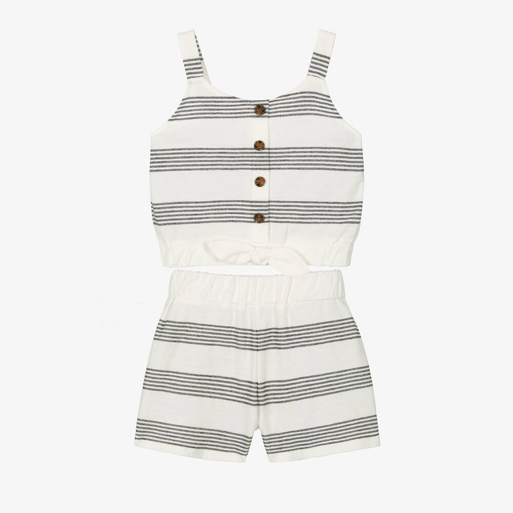 Mayoral-Girls Ivory & Black Cotton Shorts Set | Childrensalon Outlet