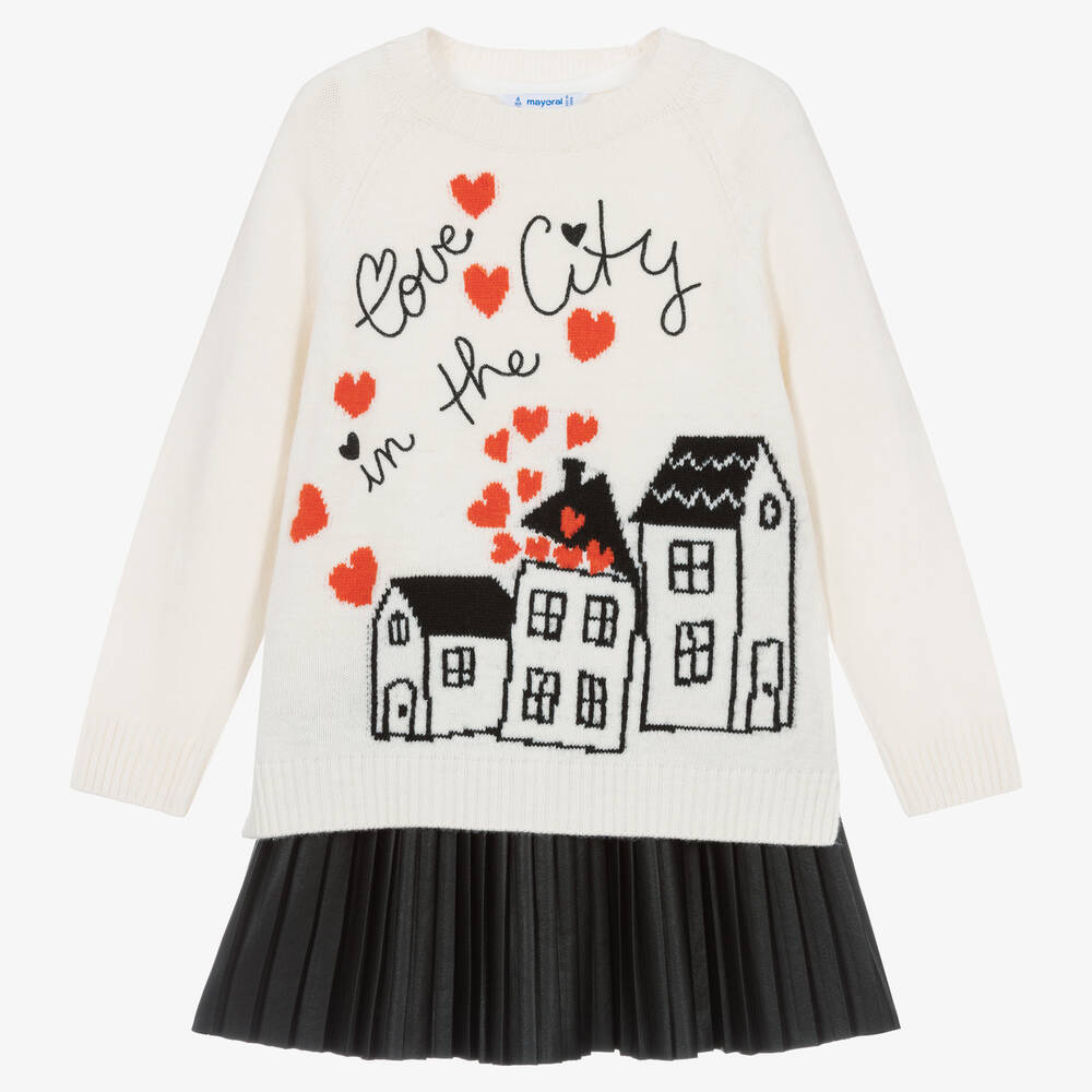 Mayoral - Girls Ivory & Black Dress Set | Childrensalon