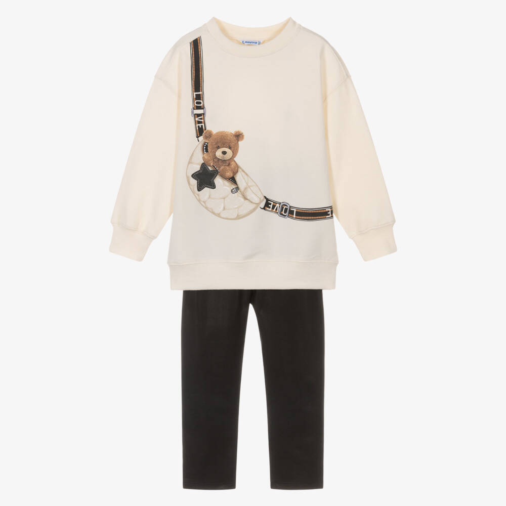 Mayoral-Girls Ivory & Black Faux Leather Leggings Set | Childrensalon Outlet