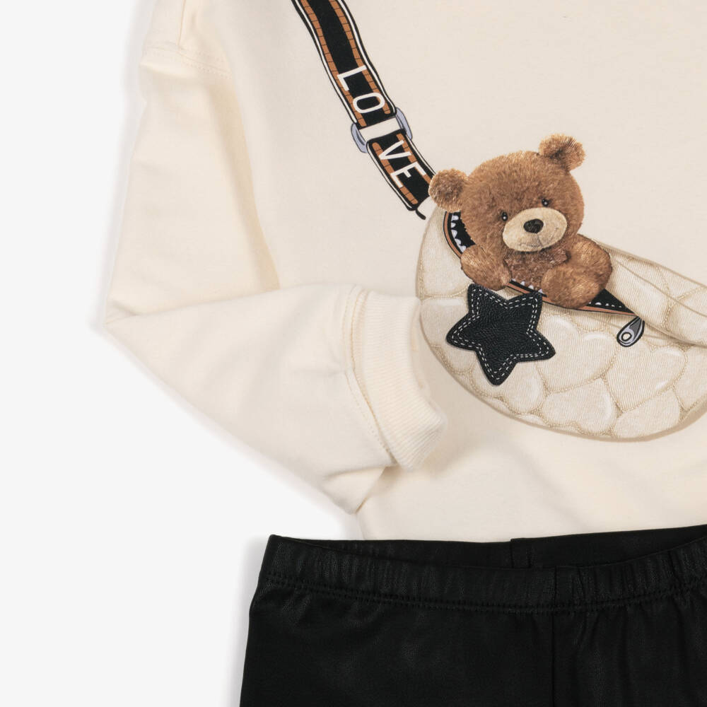 Mayoral-Girls Ivory & Black Faux Leather Leggings Set | Childrensalon Outlet