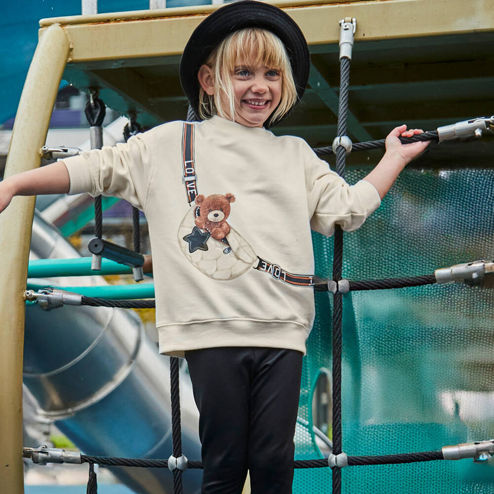 Mayoral-Girls Ivory & Black Faux Leather Leggings Set | Childrensalon Outlet