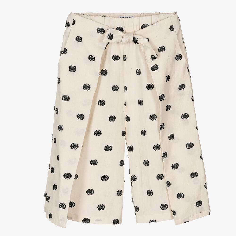 Mayoral - Girls Ivory & Black Polka Dot Trousers  | Childrensalon