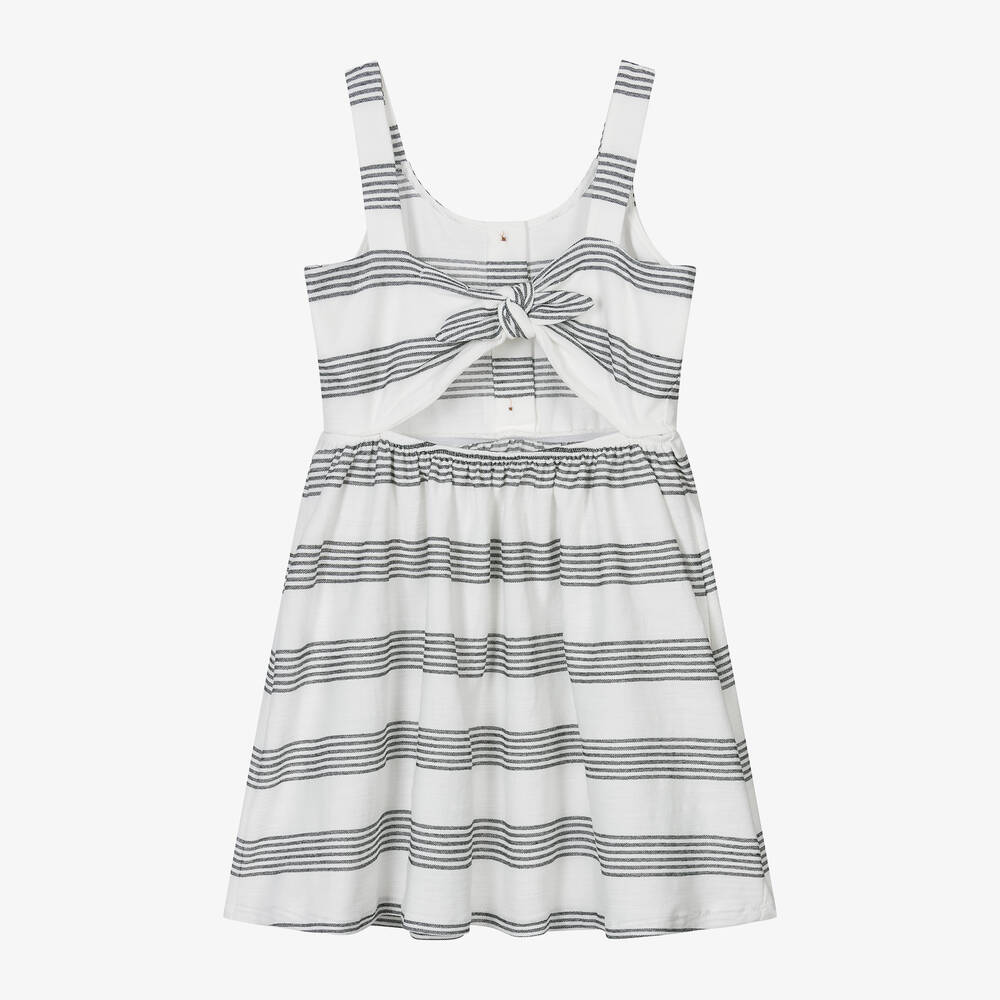 Mayoral-Girls Ivory & Black Stripe Cotton Dress | Childrensalon Outlet