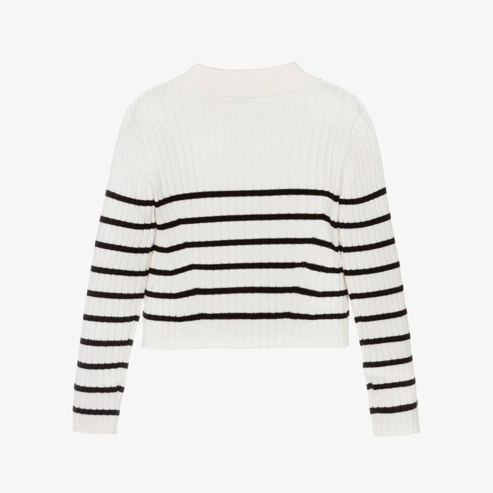 Mayoral-Girls Ivory & Black Stripe Jumper with Zipped Neck | Childrensalon Outlet