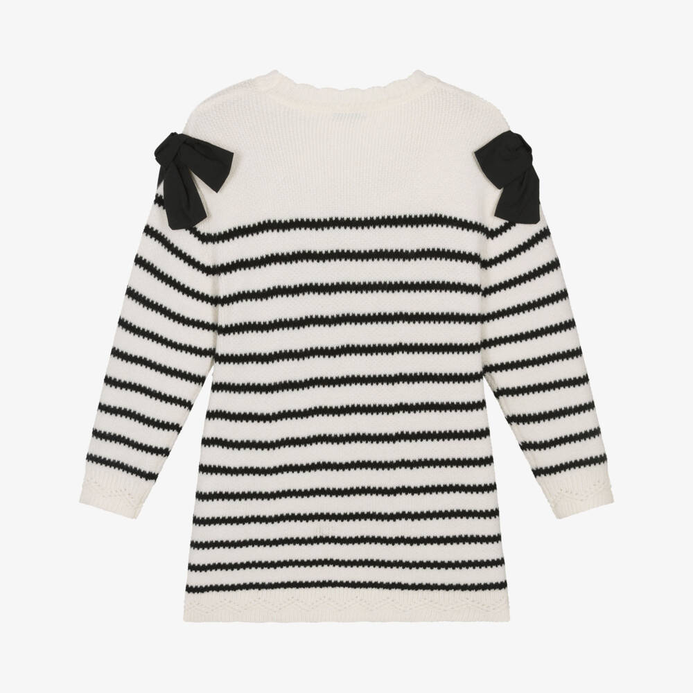 Mayoral-فستان محبوك مخطط بلون عاجي دافئ للبنات | Childrensalon Outlet