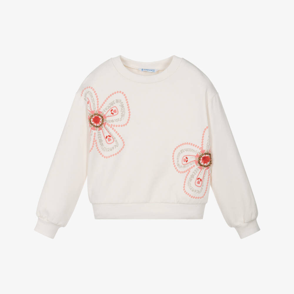 Mayoral-Girls Ivory Blossom Pullover Top | Childrensalon Outlet