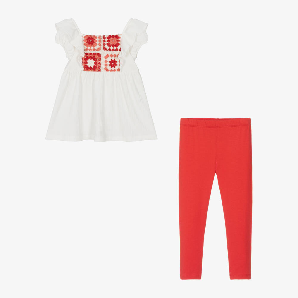 Mayoral-Girls Ivory Blouse & Red Leggings Set | Childrensalon Outlet