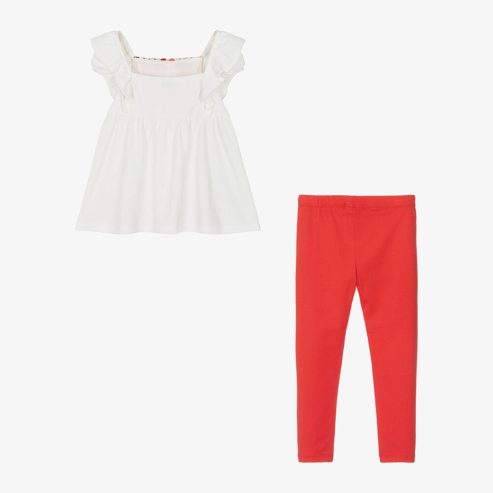Mayoral-Girls Ivory Blouse & Red Leggings Set | Childrensalon Outlet