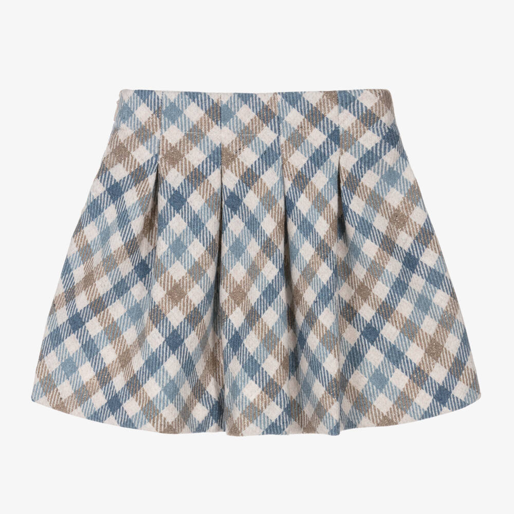 Mayoral-Girls Ivory & Blue Check Skirt | Childrensalon Outlet