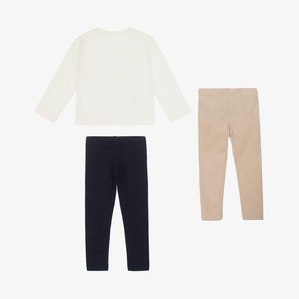 Mayoral-Girls Ivory & Blue Cotton Girl Print Leggings Set | Childrensalon Outlet