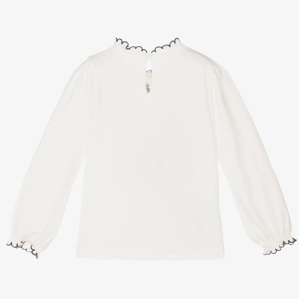 Mayoral-Girls Ivory & Blue Cotton Top | Childrensalon Outlet