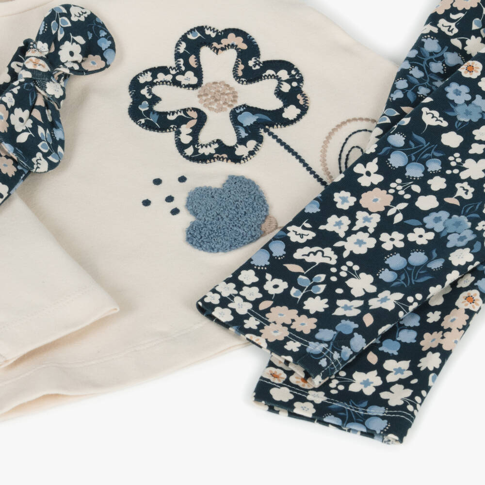 Mayoral-Girls Ivory & Blue Floral Outfit | Childrensalon Outlet