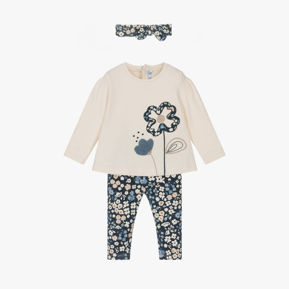 Mayoral-Girls Ivory & Blue Floral Outfit | Childrensalon Outlet