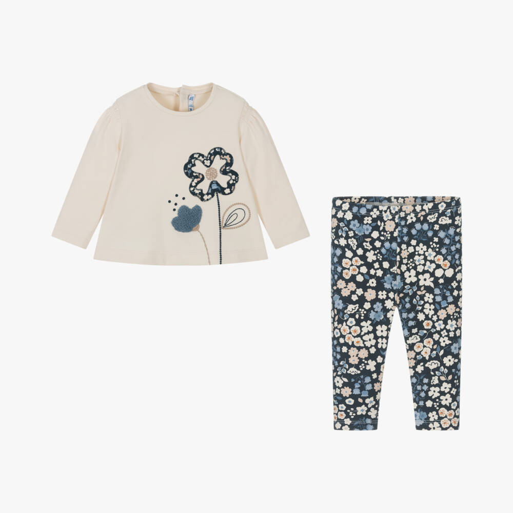 Mayoral-Girls Ivory & Blue Floral Outfit | Childrensalon Outlet