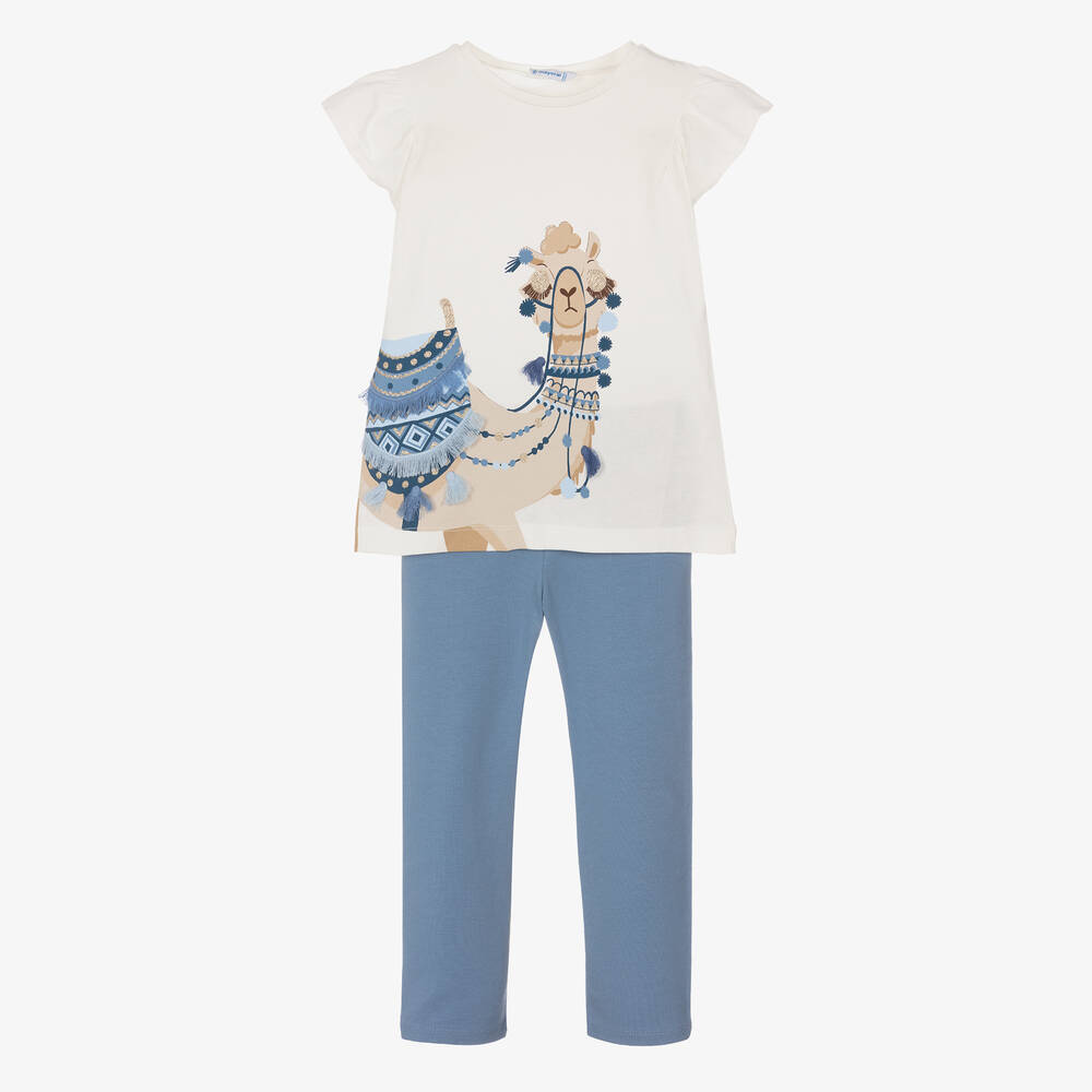 Mayoral-Girls Ivory & Blue Leggings Set | Childrensalon Outlet