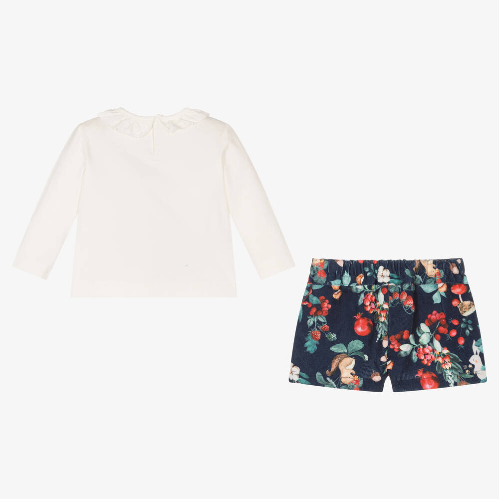 Mayoral-Girls Ivory & Blue Shorts Set | Childrensalon Outlet