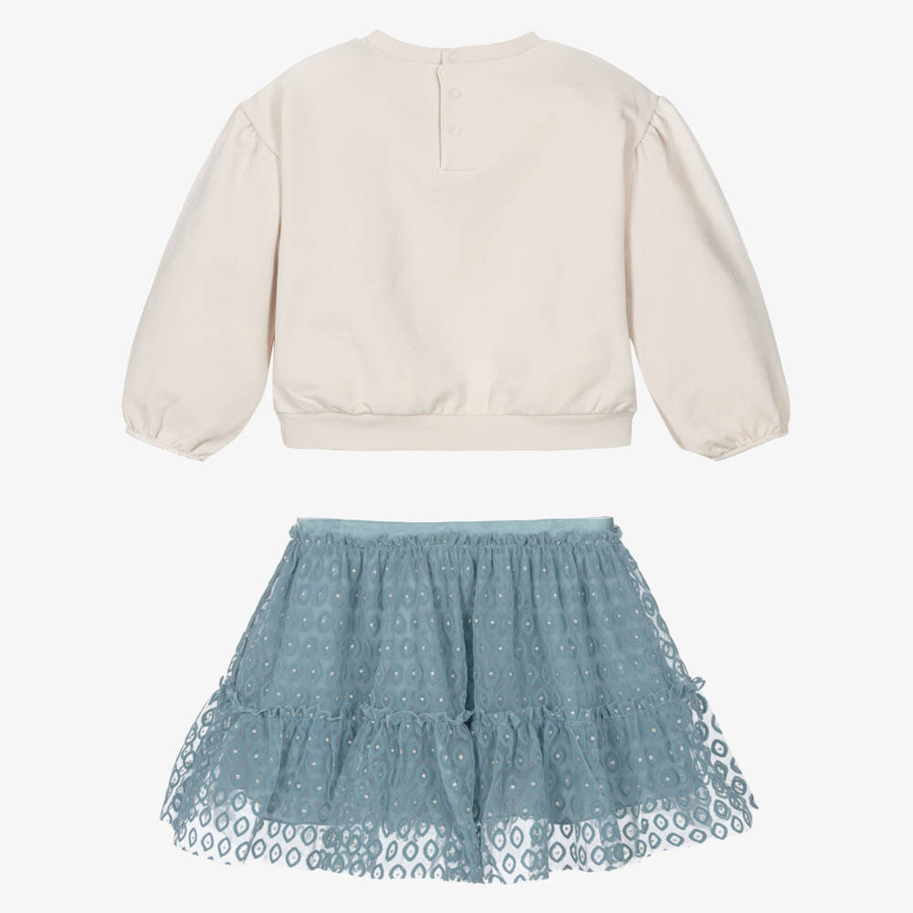 Mayoral-Girls Ivory & Blue Tulle Outfit | Childrensalon Outlet