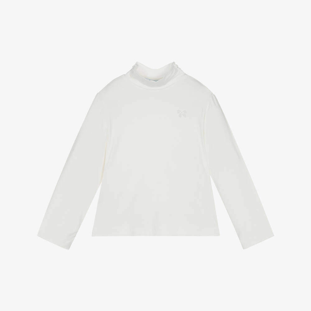 Mayoral-Girls Ivory Bow Neck Top | Childrensalon Outlet
