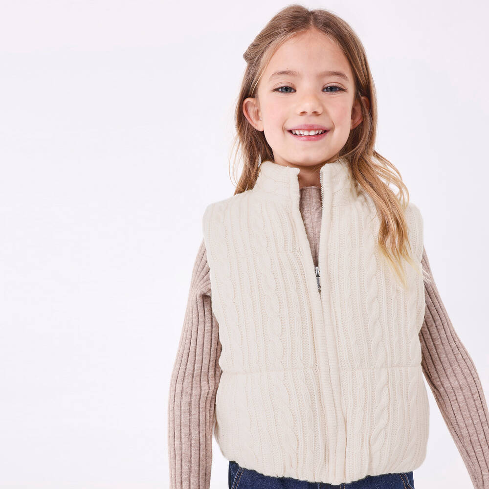Mayoral Girls Ivory Cable Knit Padded Gilet Childrensalon Outlet