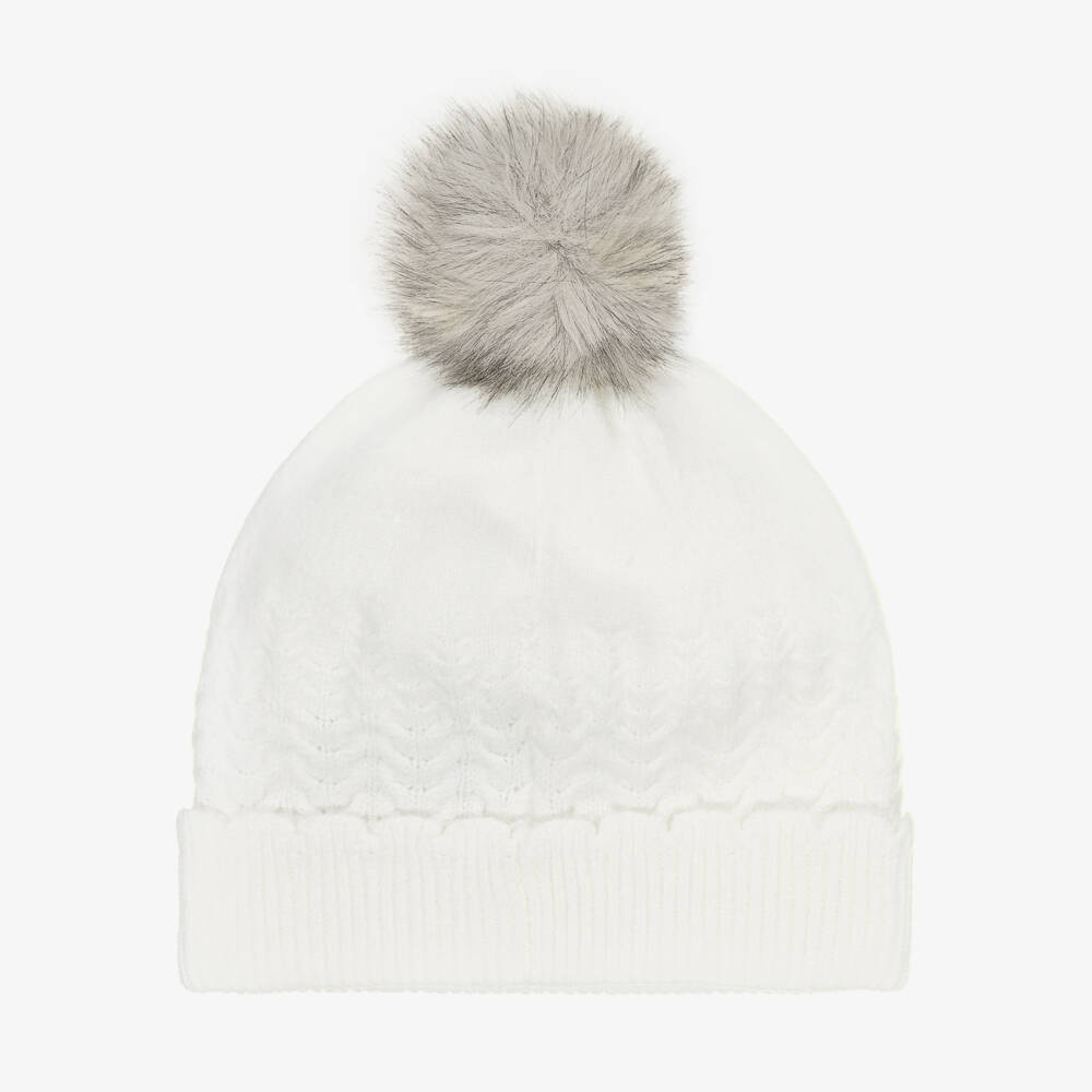 Mayoral-Girls Ivory Cable Knit Pom-Pom Hat | Childrensalon Outlet
