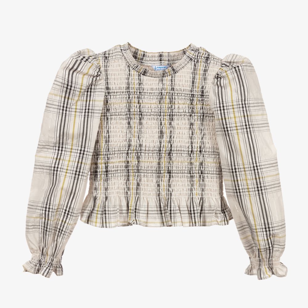 Mayoral - Girls Ivory Check Blouse | Childrensalon