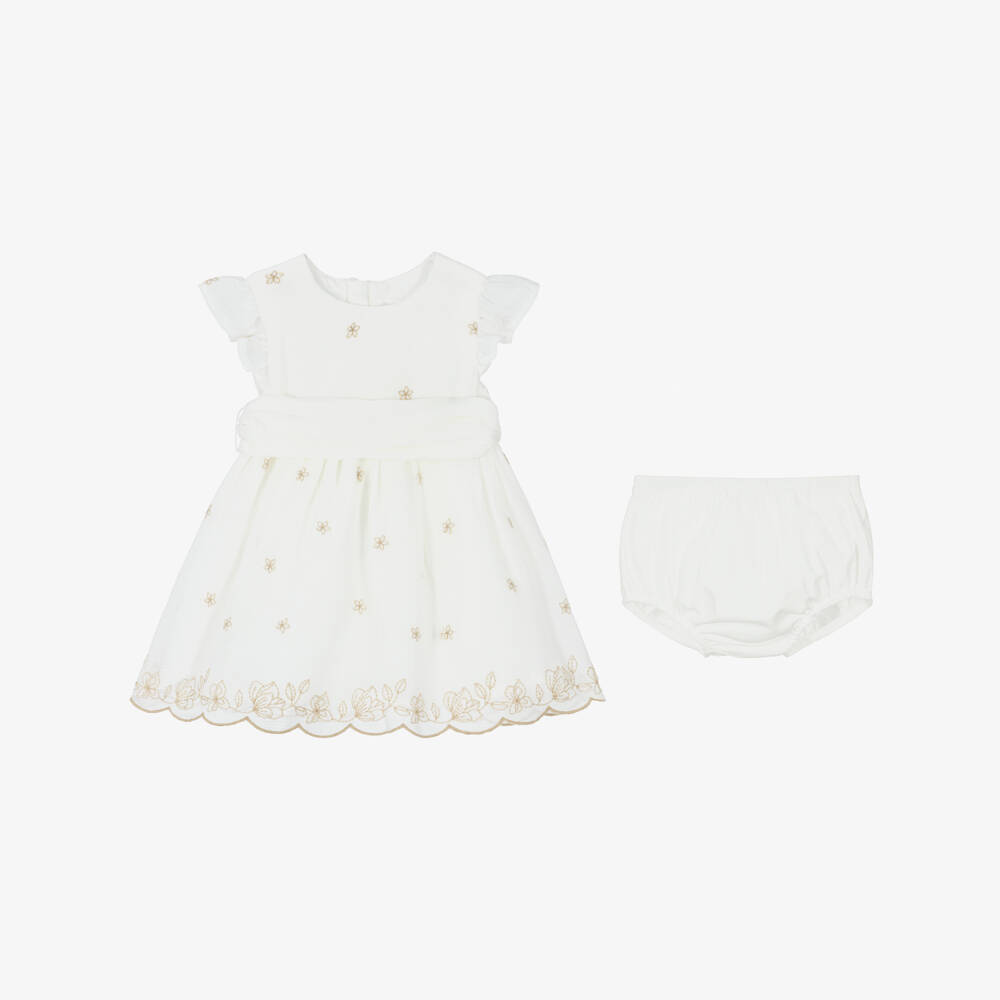 Mayoral Newborn-Girls Ivory Chiffon Embroidered Gown | Childrensalon Outlet