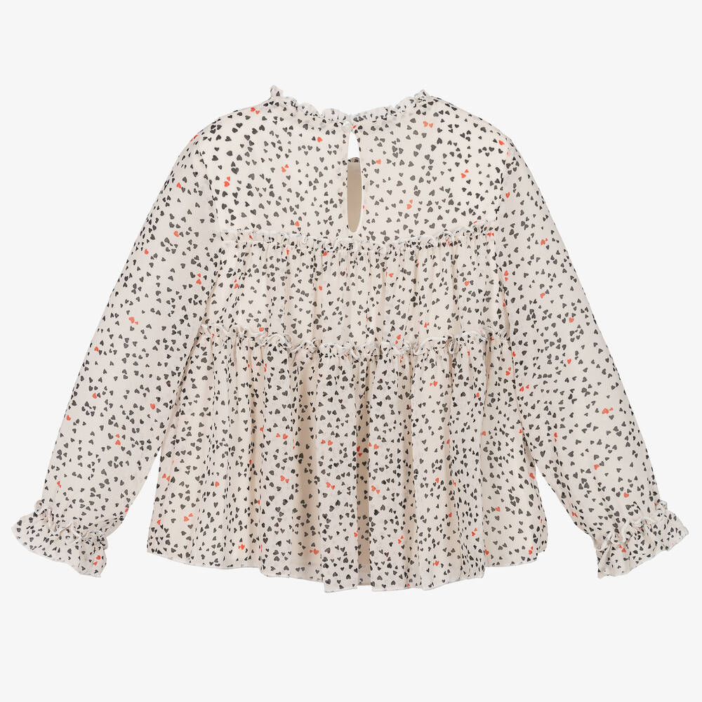 Mayoral-Girls Ivory Chiffon Heart Print Blouse | Childrensalon Outlet