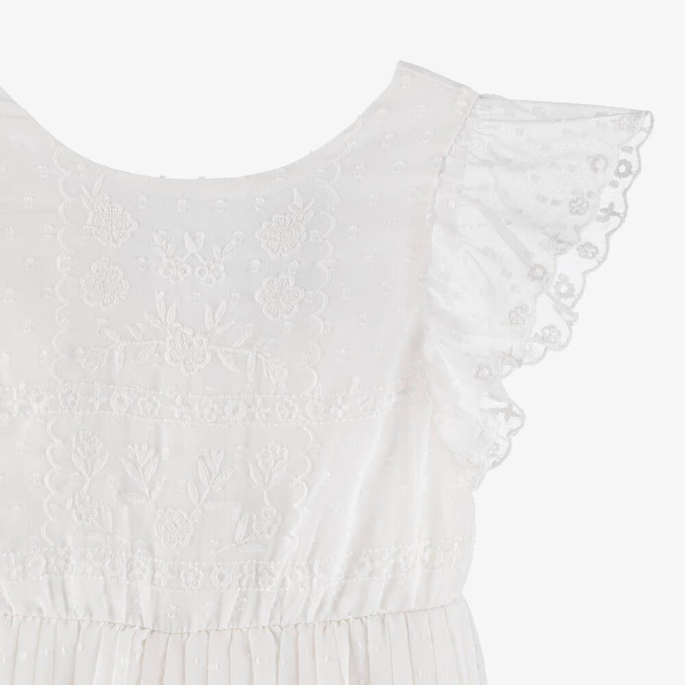 Mayoral-Girls Ivory Chiffon Pleated Jumpsuit  | Childrensalon Outlet